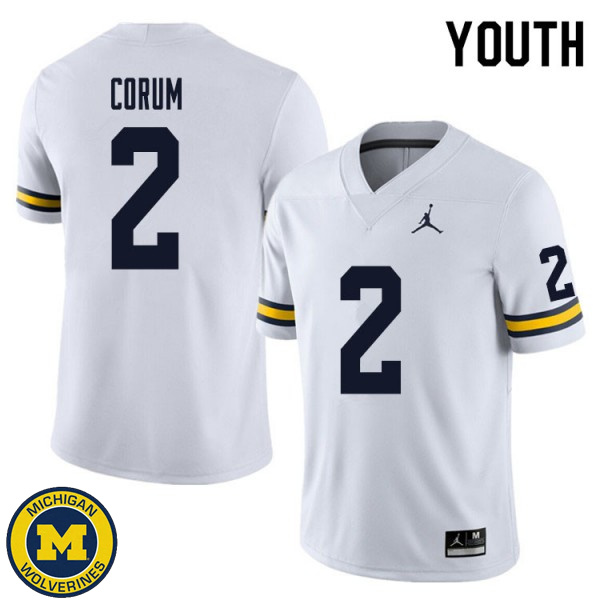 Youth University of Michigan #2 Blake Corum White NCAA Football Jersey